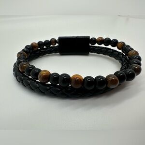 Black corded and tigers eye beaded magnetic clasp bracelet